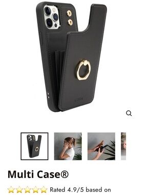 LIBRA Black Faux Leather IPhone 14 Phone Case with Wallet & Gold Ring Holder